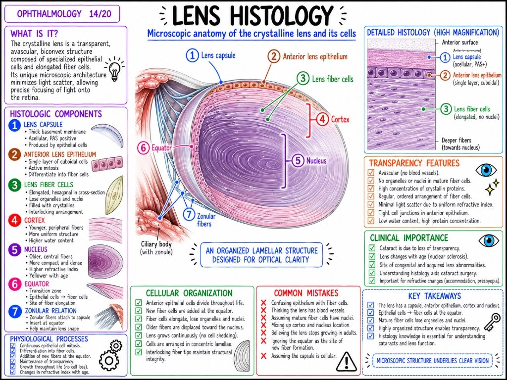 Lens Histology โ Microscopic anatomy of the crystalline lens and its cells (14/20)