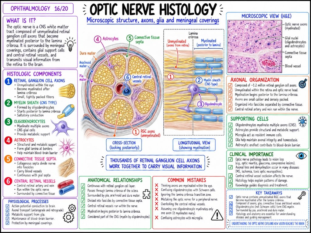 Optic Nerve Histology โ Microscopic structure, axons, glia and coverings (16/20)