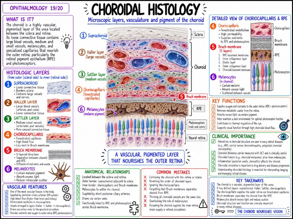 Choroidal Histology โ Microscopic layers, vasculature and pigment of the choroid (19/20)