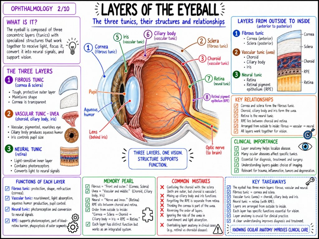 Layers of the Eyeball โ The three tunics, their structures and relationships (2/10)