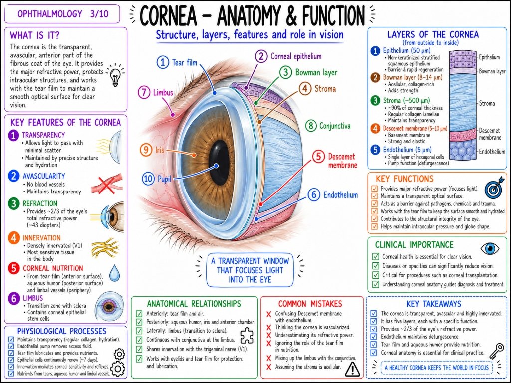 Cornea - Anatomy & Function โ Structure, layers, features and role in vision (3/10)
