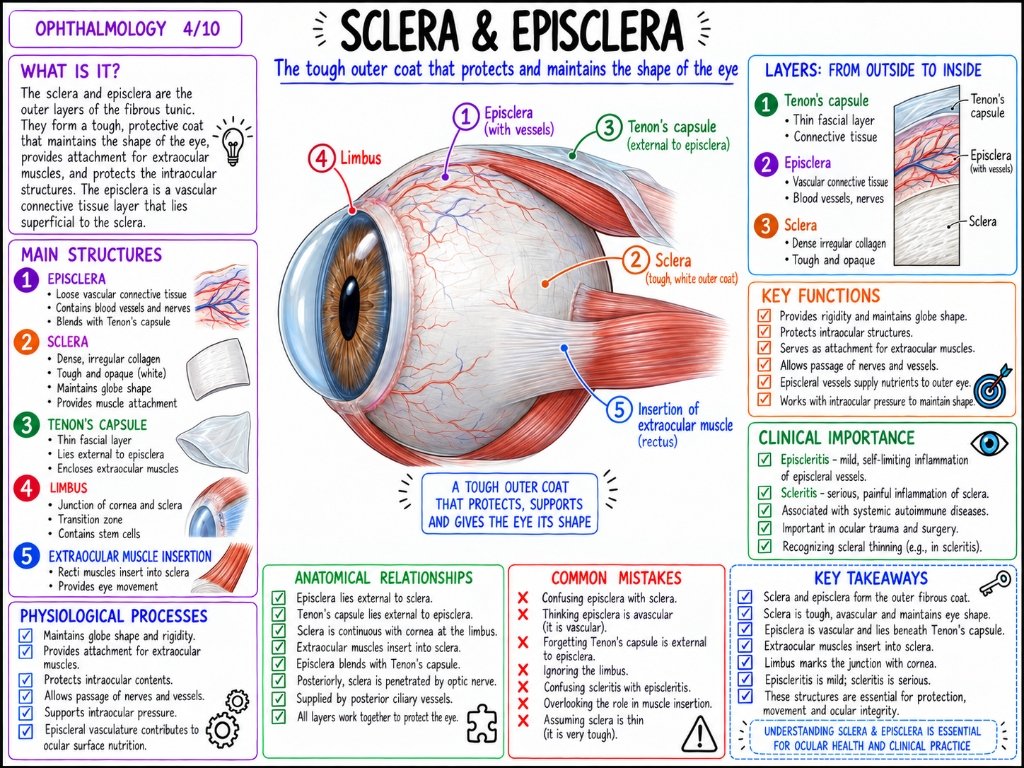 Sclera & Episclera โ Tough outer coat protecting and maintaining globe shape (4/10)