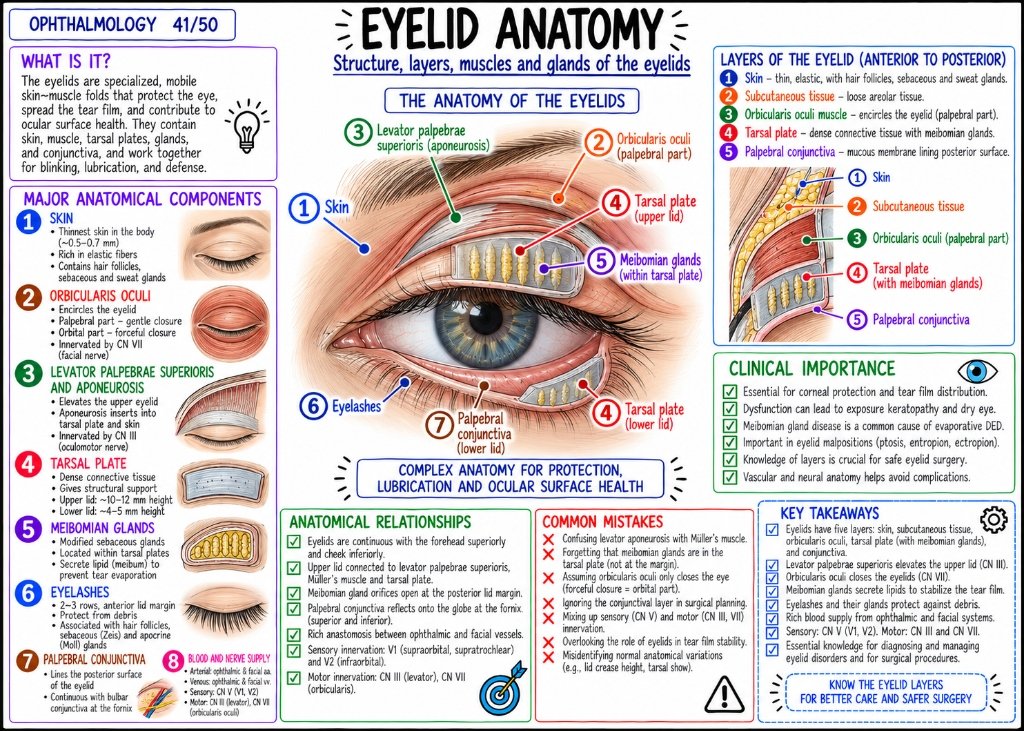 Eyelid Anatomy โ Structure, layers, muscles and glands of the eyelids (41/50)
