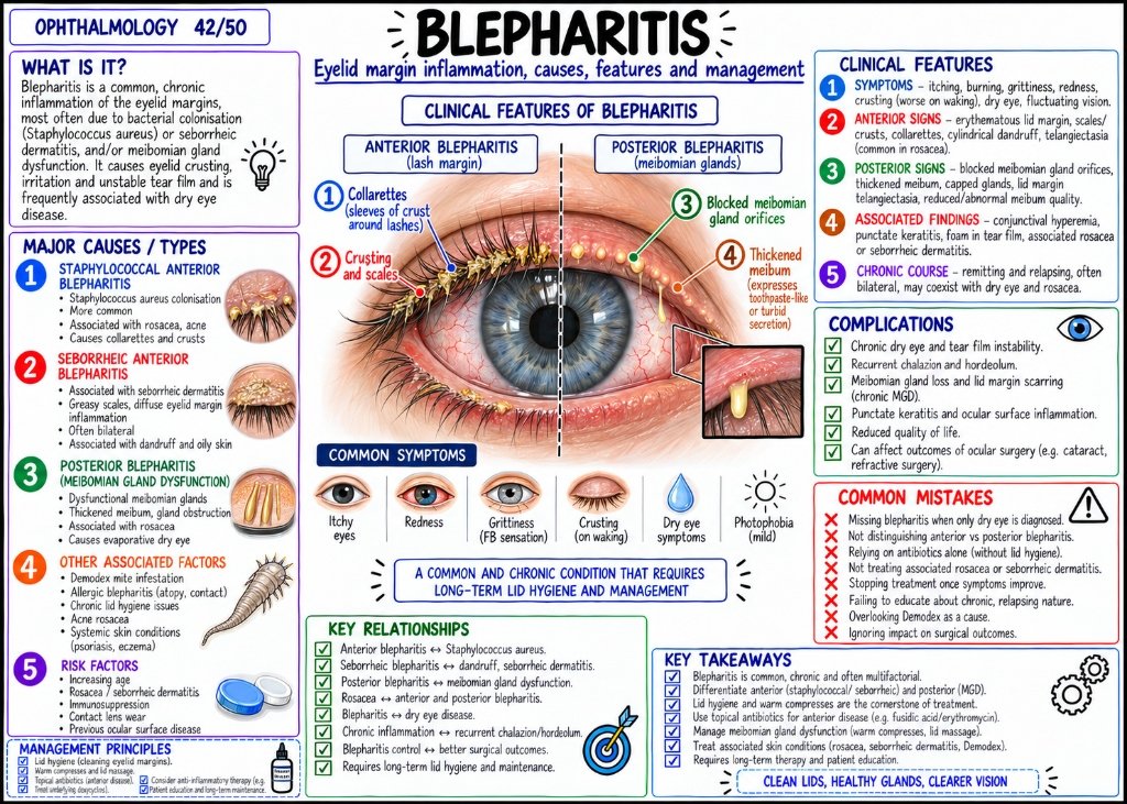Blepharitis โ Eyelid margin inflammation, causes, features and management (42/50)