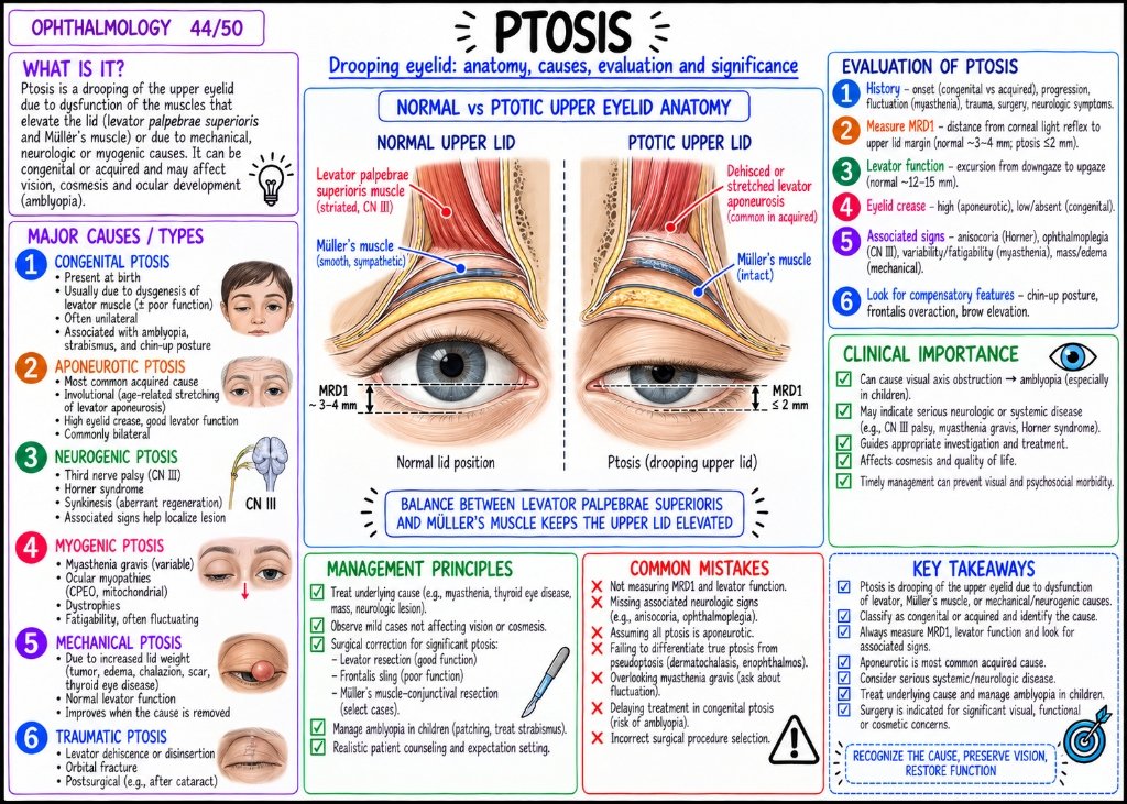 Ptosis โ Drooping eyelid: anatomy, causes, evaluation and significance (44/50)