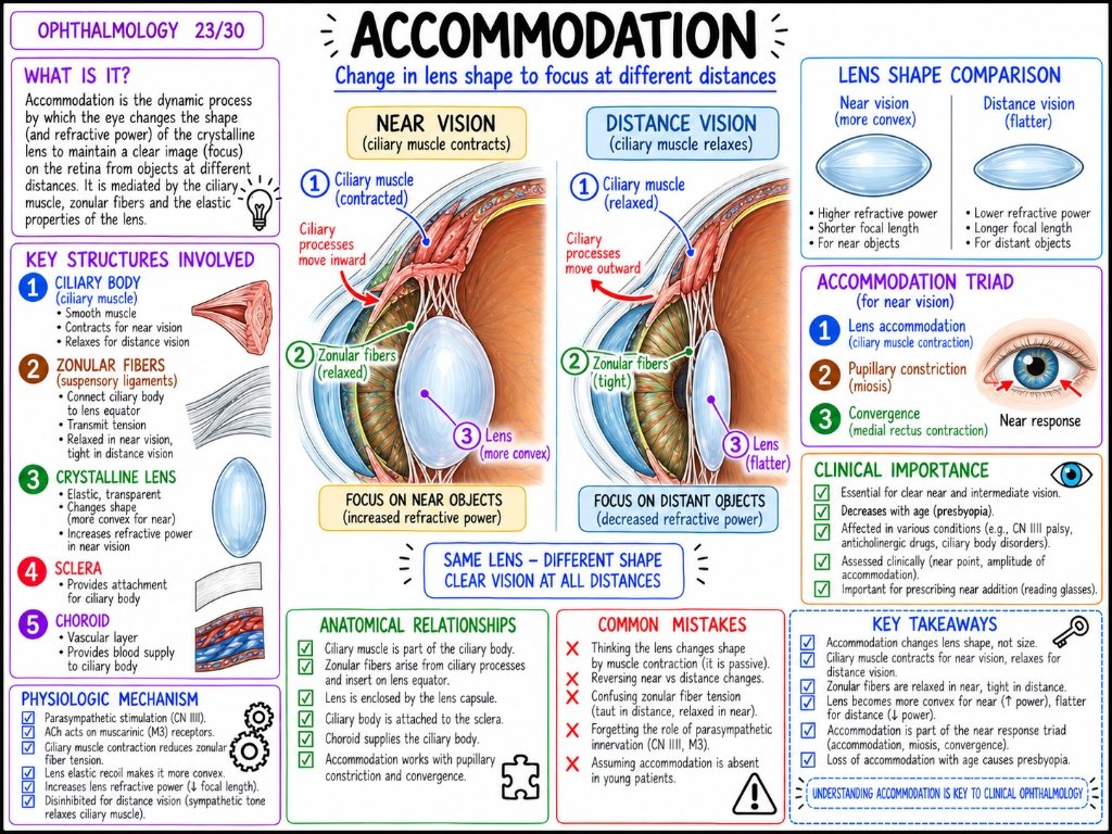 Accommodation โ Change in lens shape to focus at different distances (23/30)